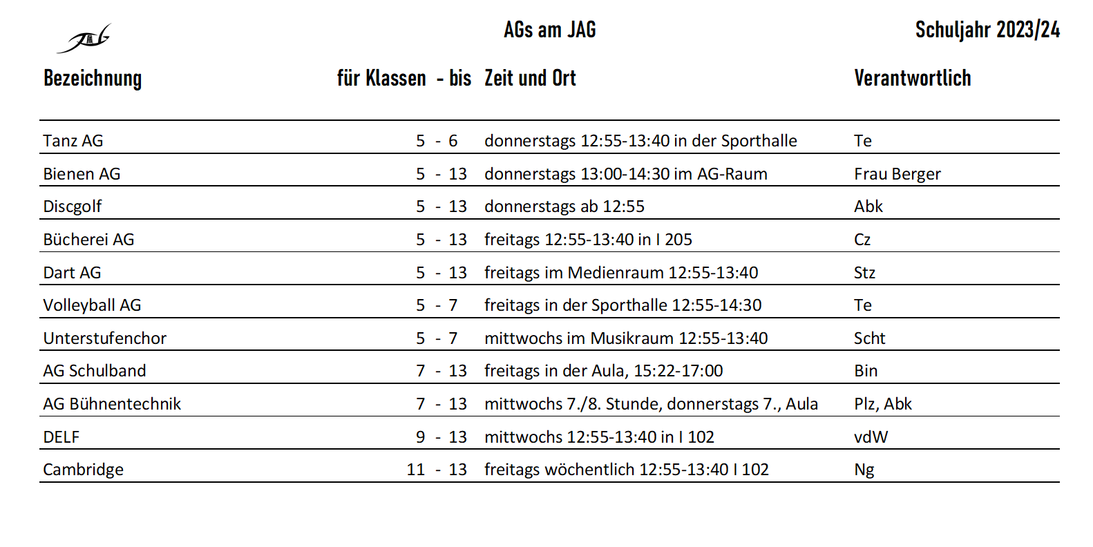 AGs am JAG im Schuljahr 2023/24